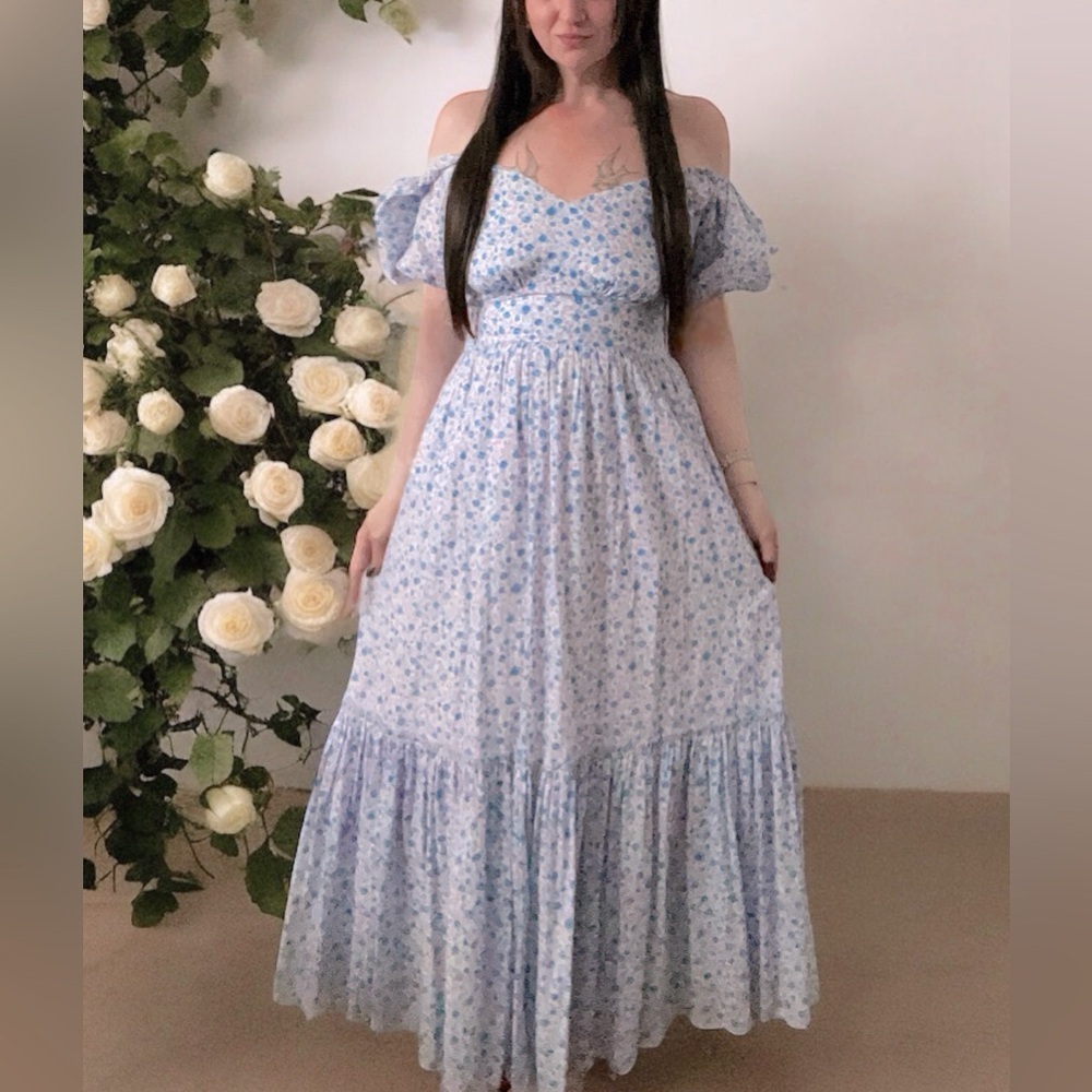 LOVESHACKFANCY ANGIE DRESS CRUSHED BLUEBERRIES midi puff sleeve 8 cottagecore